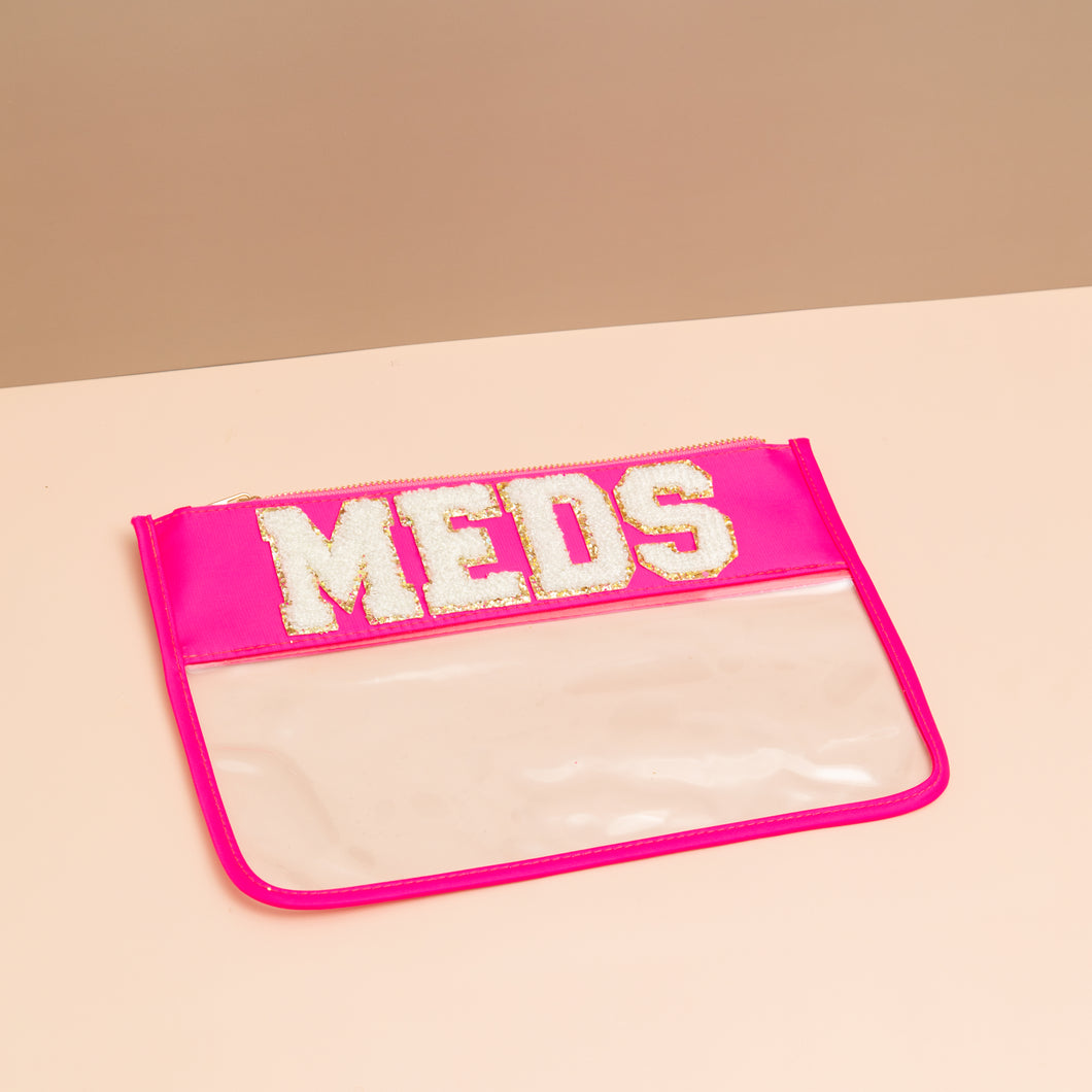 KEEP CLEAR Travel Pouch MEDS Hot Pink/ White