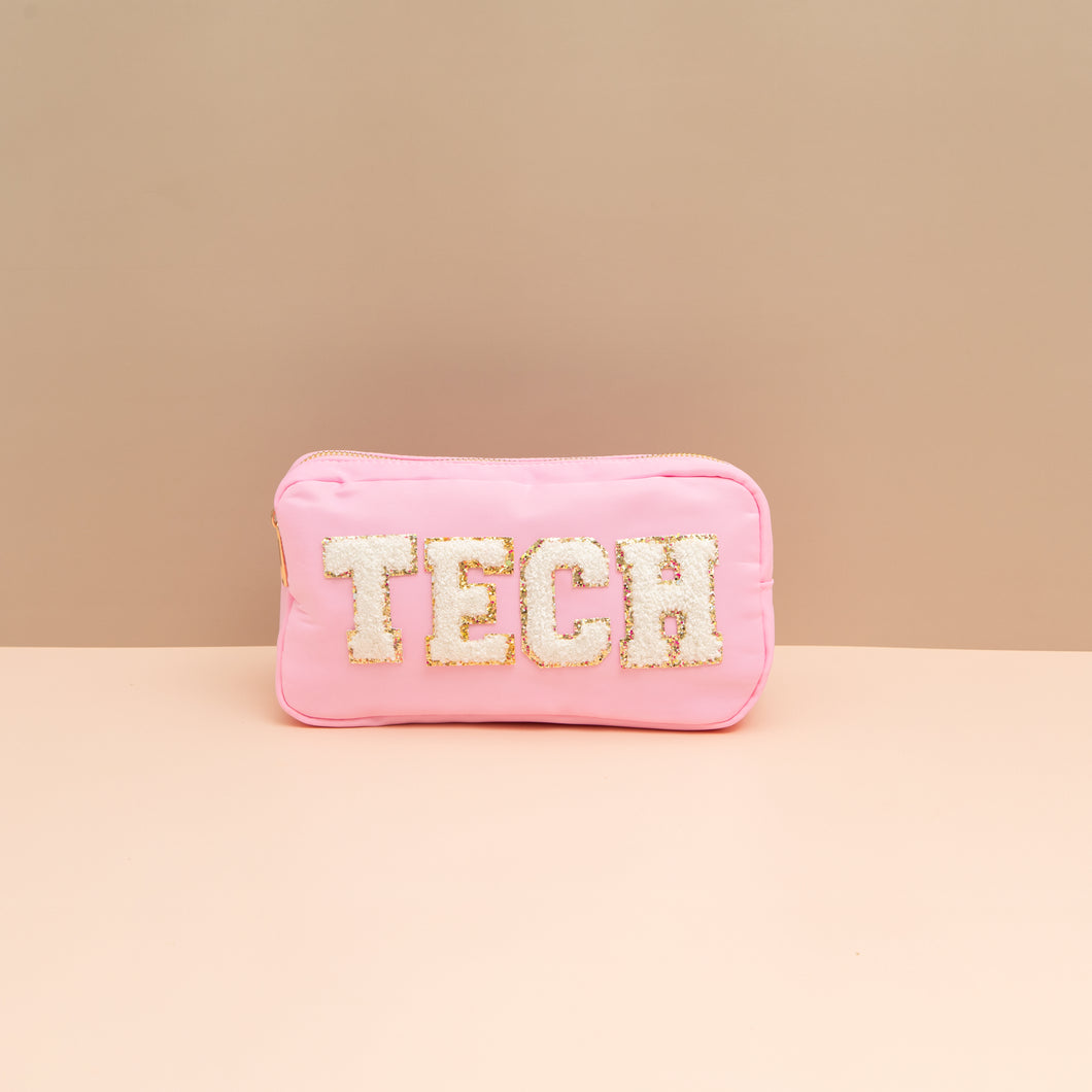 Small Travel Pouch Tech Pink/ White