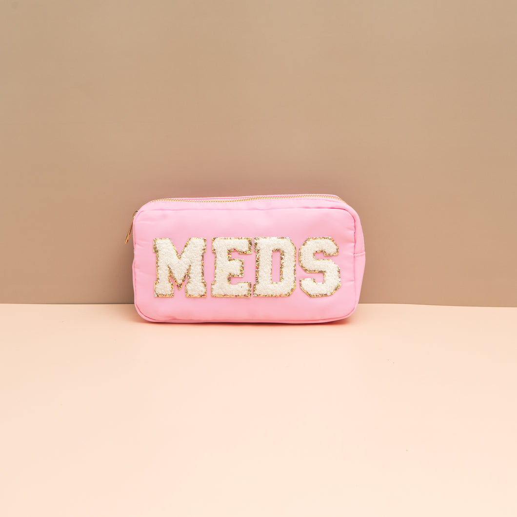 Small Travel Pouch MEDS Pink/ White